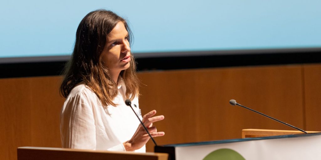 Maria Jensen of Antler Bio presenting in the Start-Up Showcase at REAP 2022