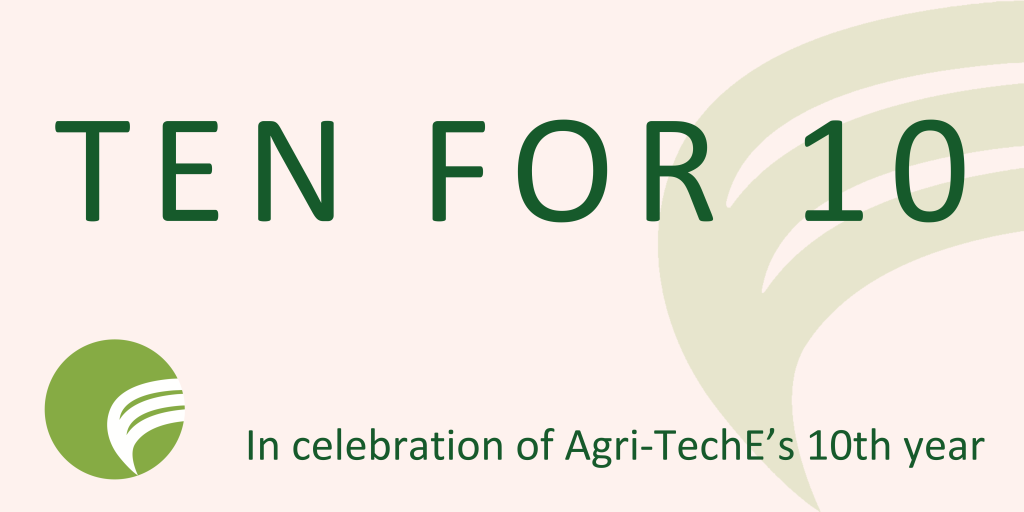 Banner for Ten for 10 for the first Six questions with Agri-TechE 's Founder & Director