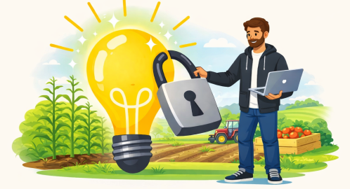 AI image of man padlocking an idea lightbulb