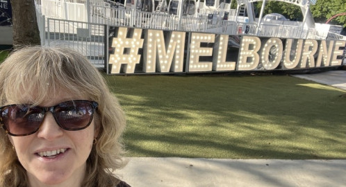 Belinda Clarke with Melbourne in lights